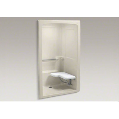 Kohler Freewill Barrier-Free Shower Stall with Brushed Stainless Steel Grab Bars and Seat at Left