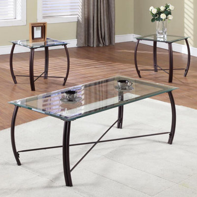 Designs 3 Piece Coffee Table Set Features: -Material: Metal, Glass 