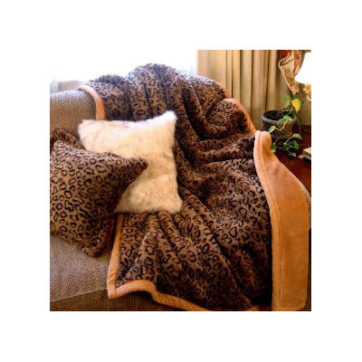 Posh Pelts Leopard Faux Fur Throw Blanket with Cinnamon Accents and Camel Color Lining
