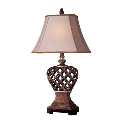 Casual Table Lamp in Warm Pecan with Silver
