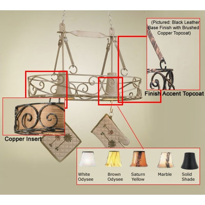 Hi-Lite Authentic Iron Oval Hanging Pot Rack with 2 Lights