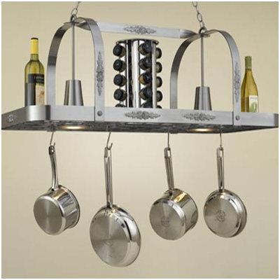 Monterey Rectangular Hanging Pot Rack with 2 Lights