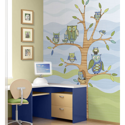 4 Walls Owl Mural in Blue