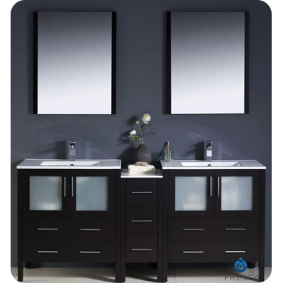 Fresca Torino 72" Modern Double Sink Bathroom Vanity with Side Cabinet and Undermount Sinks