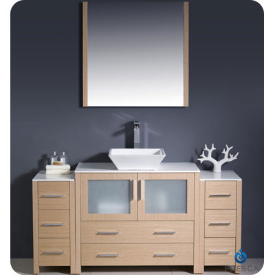 Fresca Torino 60" Modern Bathroom Vanity with 2 Side Cabinets and Vessel Sink