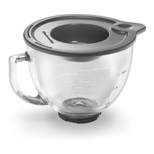 KitchenAid 5 Qt. Glass Bowl with Measurement Markings, Pour Spout & Lid