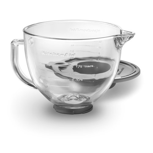 KitchenAid 5 Qt. Glass Bowl with Measurement Markings, Pour Spout & Lid
