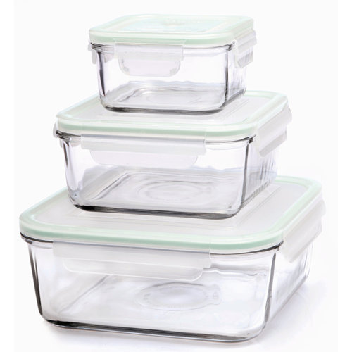 Glasslock 6Piece Square Tempered Glass Container Set with Sealed Lid