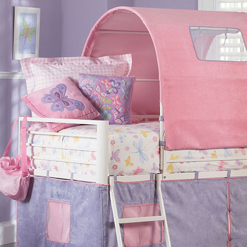 Powell Princess Twin Castle Loft Bed and Slide with Tent and Slide