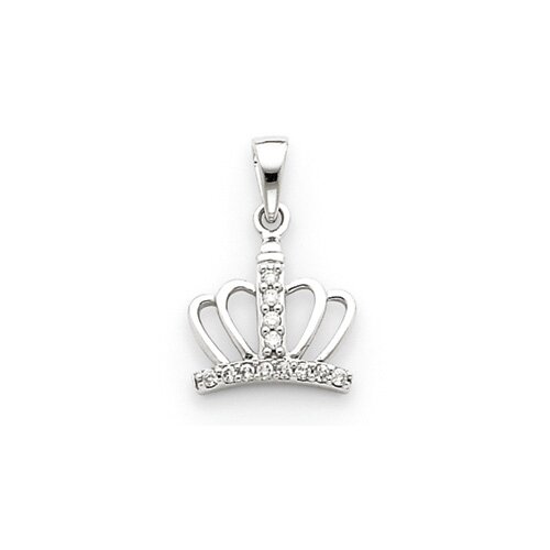 Jewelryweb 14k White Gold Diamond Crown Pendant