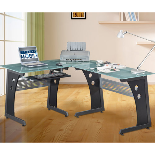 Techni Mobili Graphite Frosted Glass L Shaped Computer Techni Mobili Graphite Frosted Glass L Shaped Computer Desk