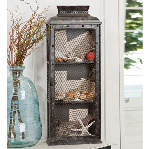 Cape Craftsmen Vintage Large Metal Wall Shelf with Wire Mesh Door