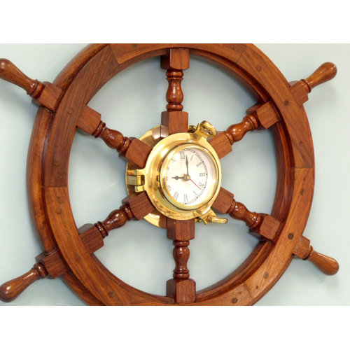 Handcrafted Nautical Decor Deluxe Class Oversized Ship Wheel Wall Clock