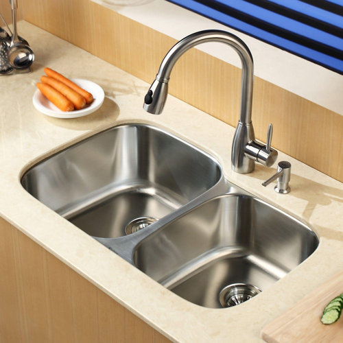 Kraus 32" x 20.75" Double Bowl Undermount Kitchen Sink ...