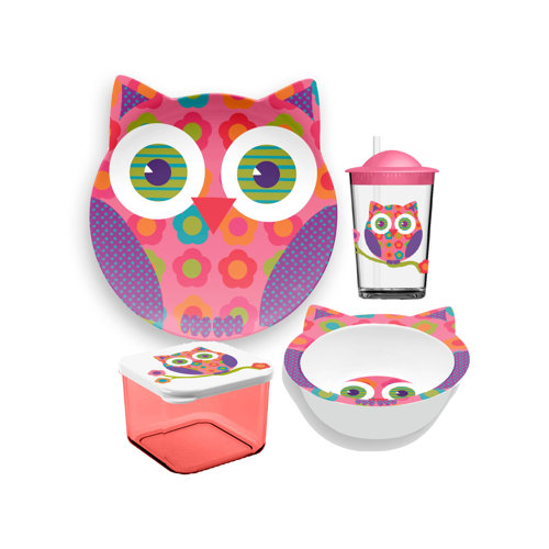 TarHong Friendly Faces New Zoo Owl Childrens 4 Piece Dinnerware Set