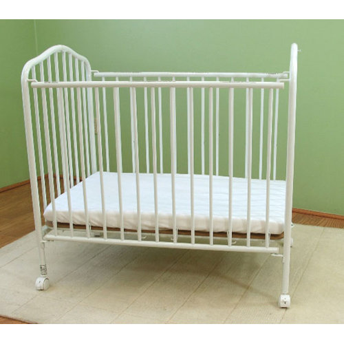 L.A. Baby Compact Folding Metal Convertible Crib with Mattress