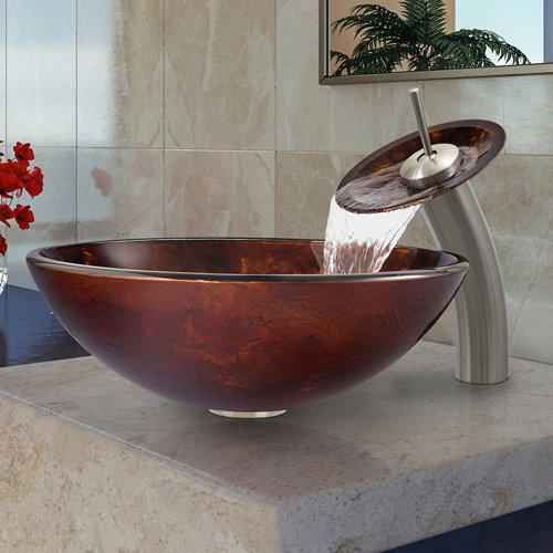 Fusion Glass Vessel Bathroom Sink with Waterfall Faucet Wayfair