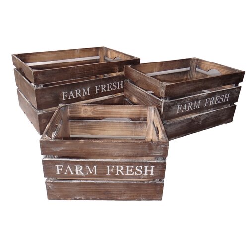 Cheungs Farm Fresh Wood Crate 3 Piece Set In Brown And Reviews Wayfair