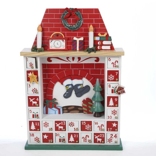 Kurt Adler Wooden Chimney Christmas Advent Calendar with Ornaments, 15"