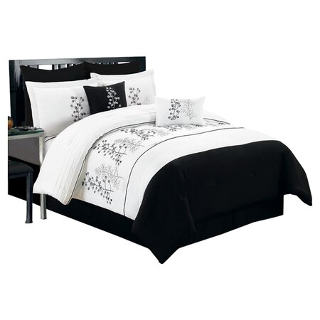 Embroidery 7 Piece Comforter Set in Black & White