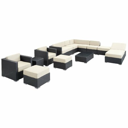 Fusion 12 Piece Seating Group in Espresso with White Cushions