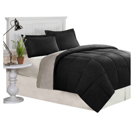 3 Piece Reversible Comforter Set in Black & Gray