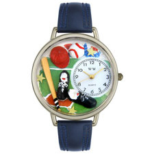 Whimsical WatchesUnisex Baseball Navy Blue Leather and Silvertone Watch in Silver-image