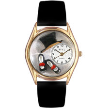 Whimsical WatchesWomen\'s Tap Dancing Black Leather and Gold Tone Watch-image