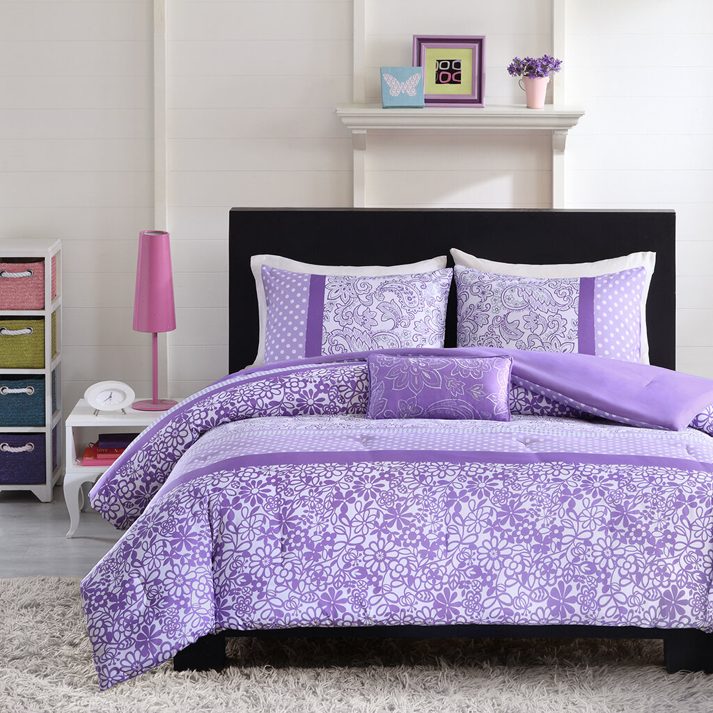 Pretty Light Purple White Flowers Bedding Set