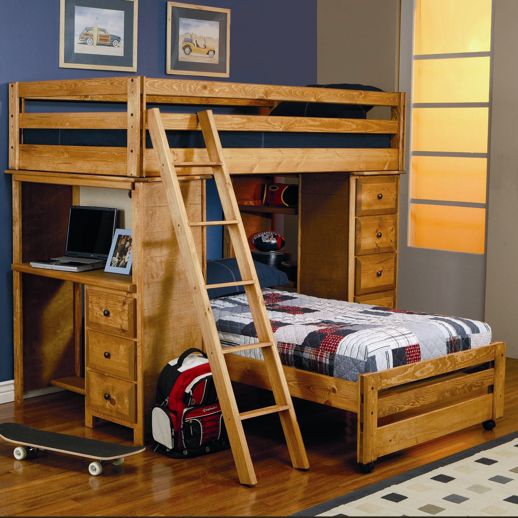  Home Enchanted Twin over Twin L-Shaped Bunk Bed with Desk and Storage