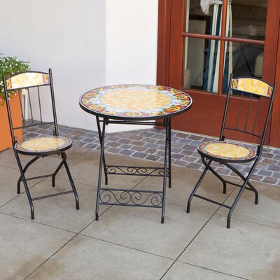 RST Outdoor Red Sunflower Burst Decorative 3 Piece Bistro Set