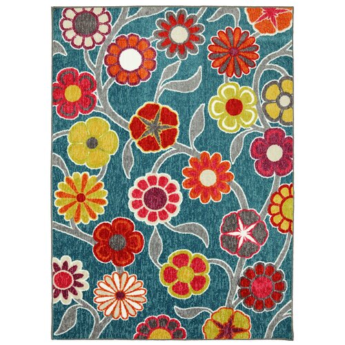 Mohawk Home Woodgrain Teal Flower Medallions Rug