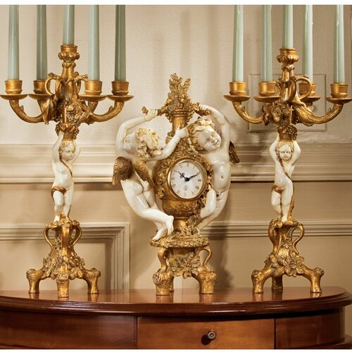 Design Toscano The Cherubs 3 Piece Harvest Clock and Candelabra Set