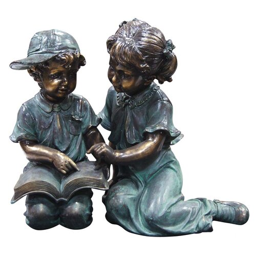 Alpine Boy and Girl Reading Together Statue