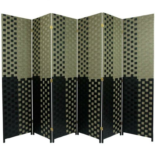 Oriental Furniture Woven Fiber 6 Panel Room Divider in Olive and Black