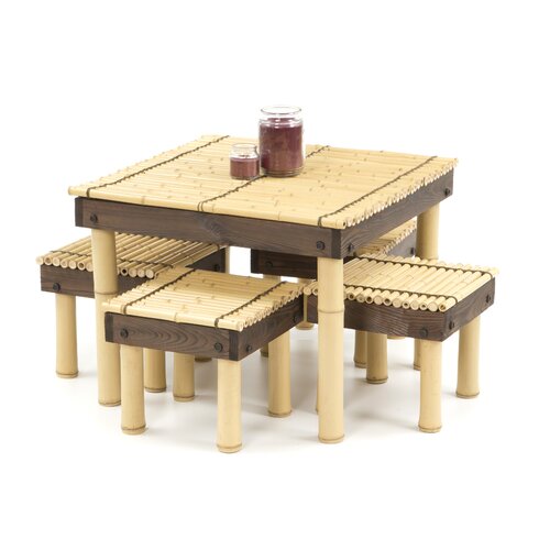 Oriental Furniture Zen Bamboo Coffee Table with Four Stools