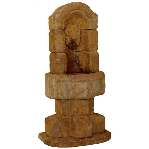 Henri Studio Wall Cast Stone Granada Lion Cascade Fountain