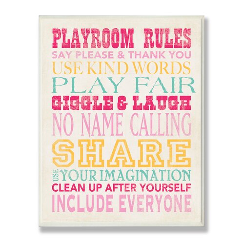 The Kids Room Girls Playroom Rules Typography Rectangle Wall Plaque ...