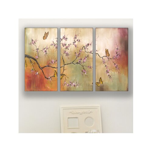 Stupell Industries Pink Blossoms and Butterflies Triptych Wall Art