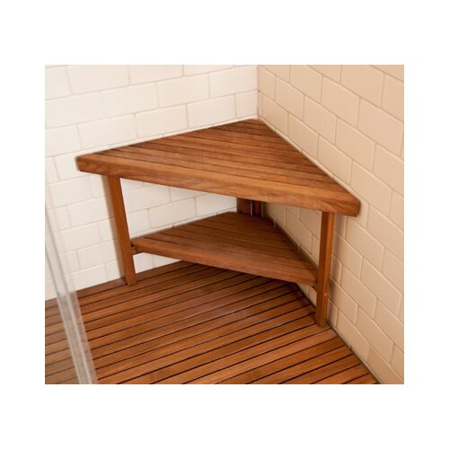 Teakworks4u Deluxe Teak Corner Shower Bench with Optional Shelf