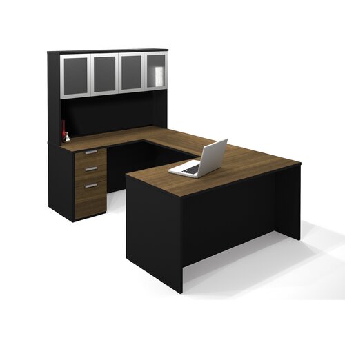 Bestar Pro Concept U Shaped Workstation With High Hutch In Milk