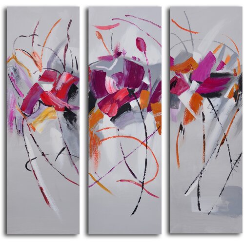 My Art Outlet 3 Piece Fuchsia Frolicking Flower Triptych Hand