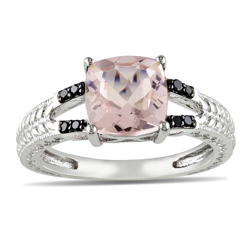 Amour Sterling Silver Cushion Cut Morganite Multi Stone Ring