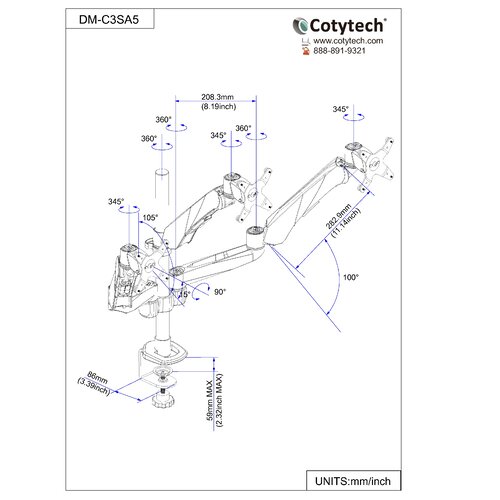 Cotytech Triple Monitor Desk Mount Spring Arm Quick Release