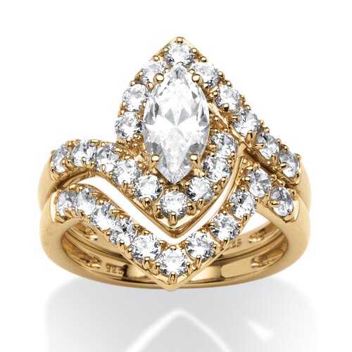 Palm Beach Jewelry 2 Piece 18k Gold Over Silver Cubic Zirconia Ring