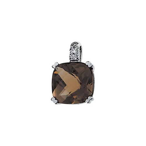 Jewelryweb 14k White Gold Smoky Quartz And Diamond Pendant.03ct