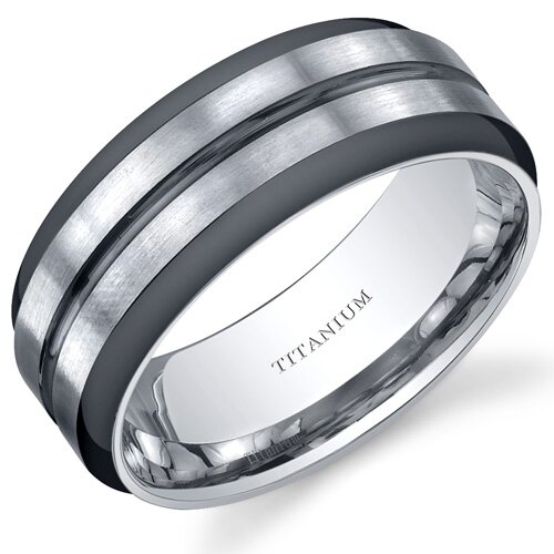 Oravo Two Tone comfort fit Mens 8mm Titanium Wedding Band Ring