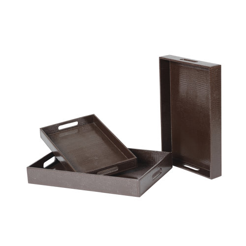 Urban Trends Wooden Rectangular 3 Piece Serving Tray Set