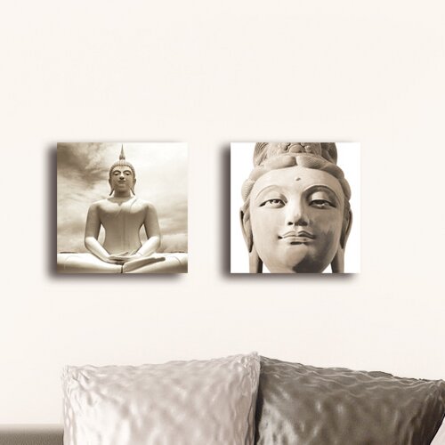 Platin Art Deco Glass Buddha Wall Decor (Set of 2)