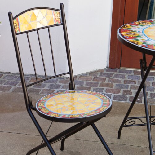 RST Outdoor Red Sunflower Burst Decorative 3 Piece Bistro Set